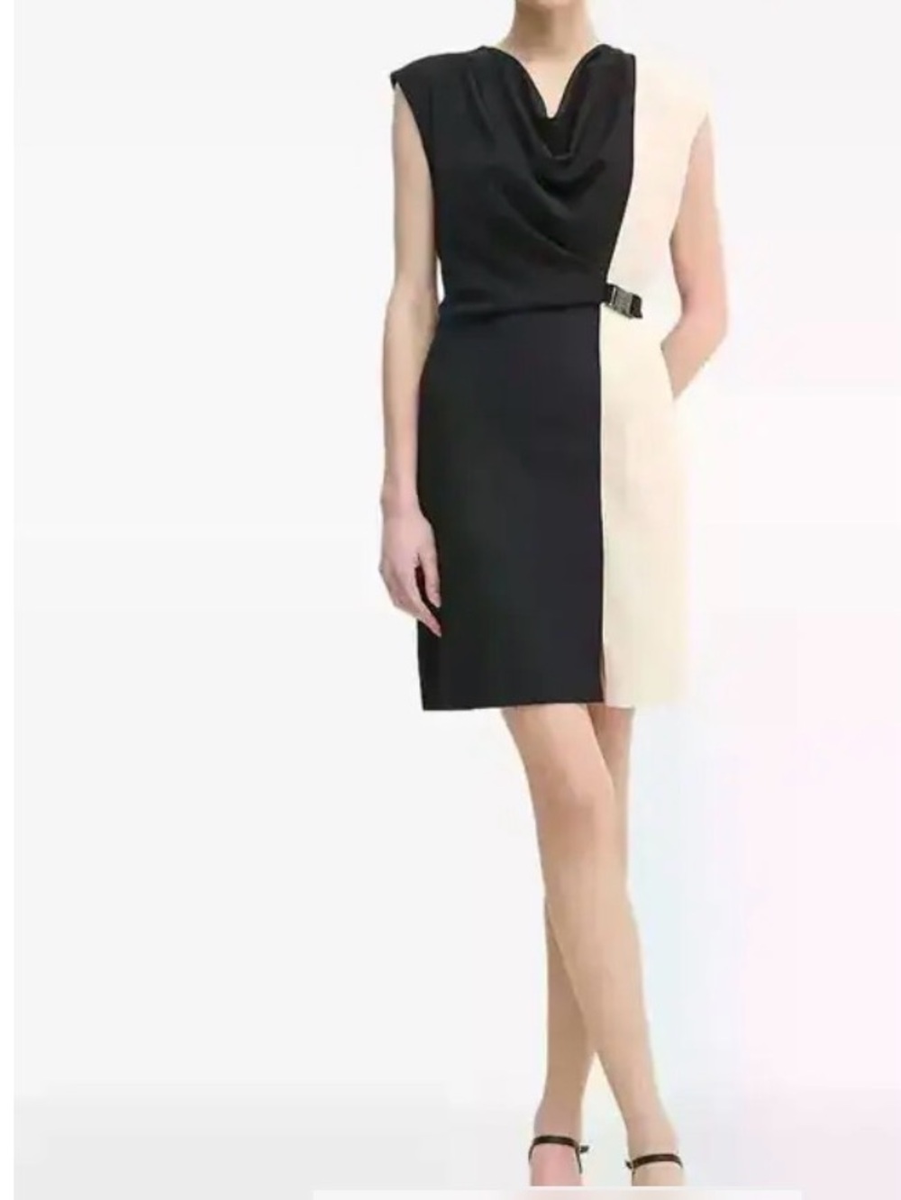Cowl-neck buckle dress